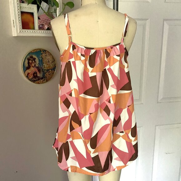 Iky & Me PINK Geometric Curb Chain gold Straps Loose Bodice Tank Camisole *SM* - Picture 4 of 5